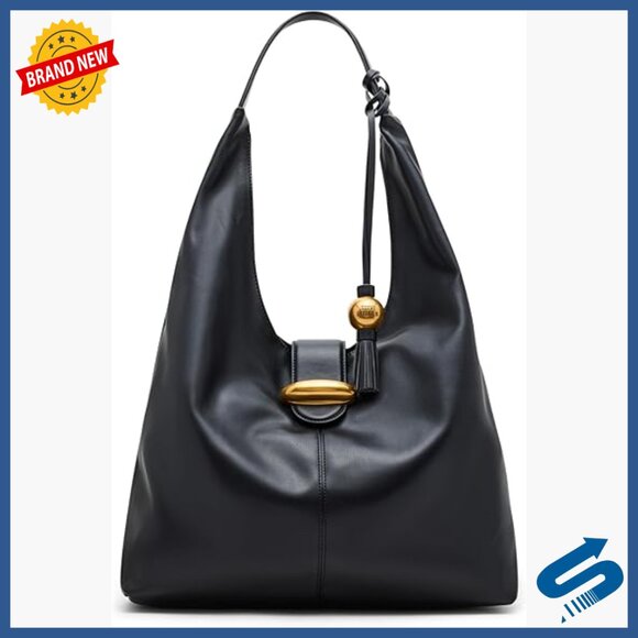 Faux Leather Hobo Bag with Bold Hardware Magnetic Closure 14.5